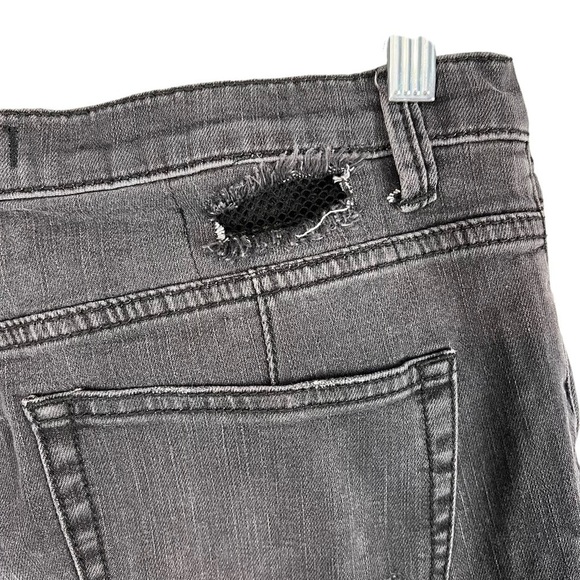 Free People Black Distressed Fishnet Mesh Skinny Jeans Size 28 - Picture 8 of 9